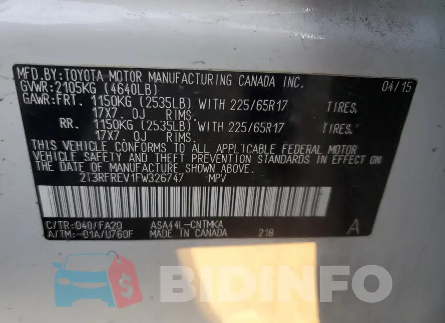 2T3RFREV1FW326747 Photo# 13