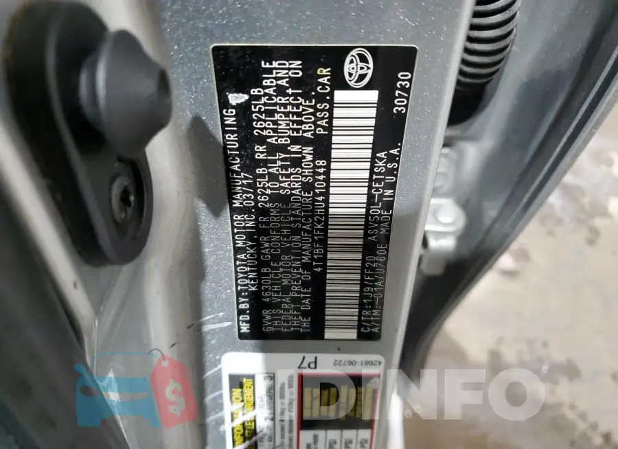 4T1BF1FK2HU410448 Photo# 13