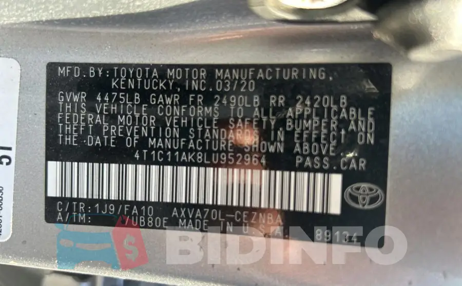4T1C11AK8LU952964 Photo# 10