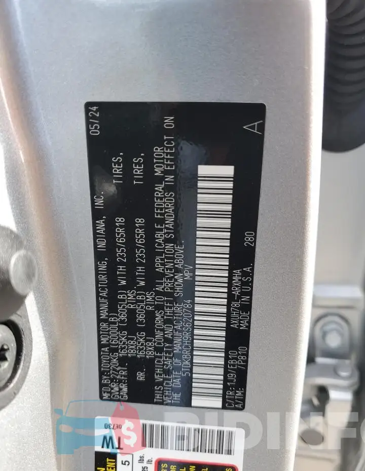 5TDKBRCH9RS620784 Photo# 14