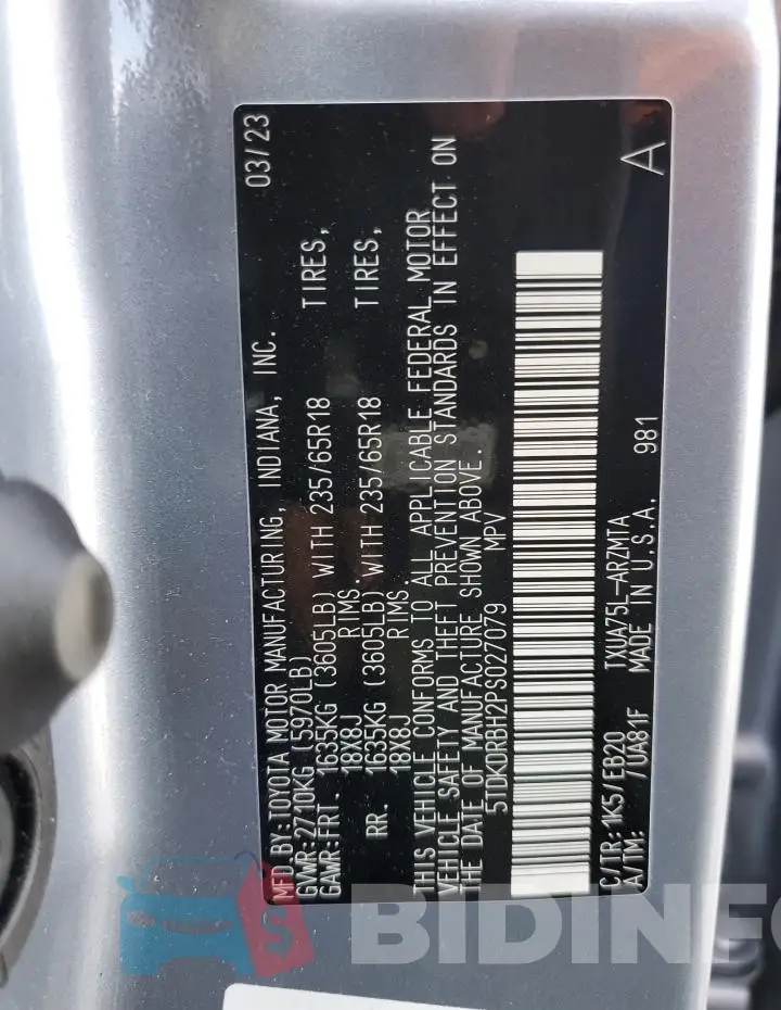 5TDKDRBH2PS027079 Photo# 13