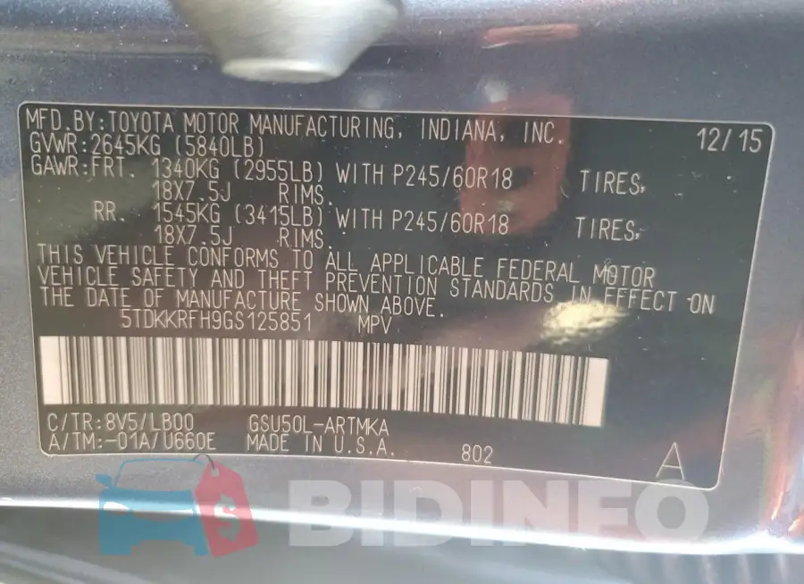 5TDKKRFH9GS125851 Photo# 14