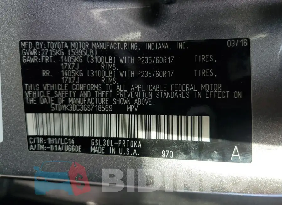 5TDYK3DC3GS718569 Photo# 13