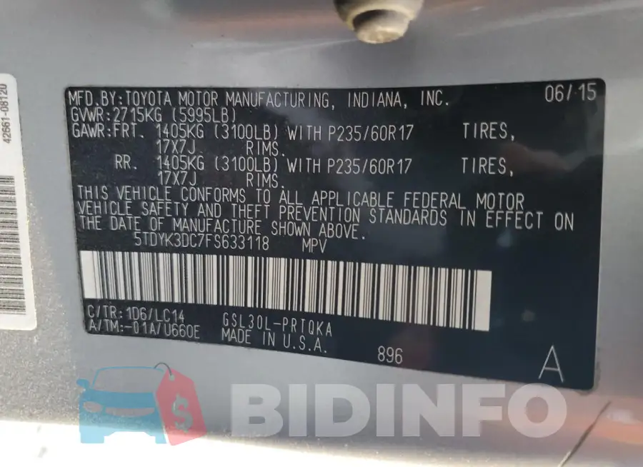 5TDYK3DC7FS633118 Photo# 14