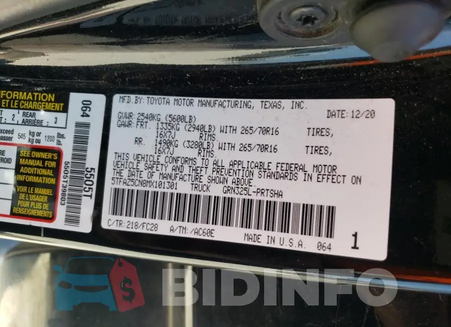 5TFAZ5CN8MX101301 Photo# 12