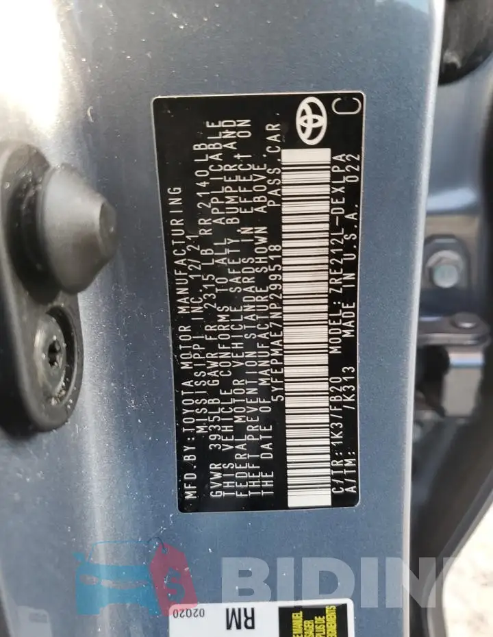5YFEPMAE7NP299518 Photo# 13