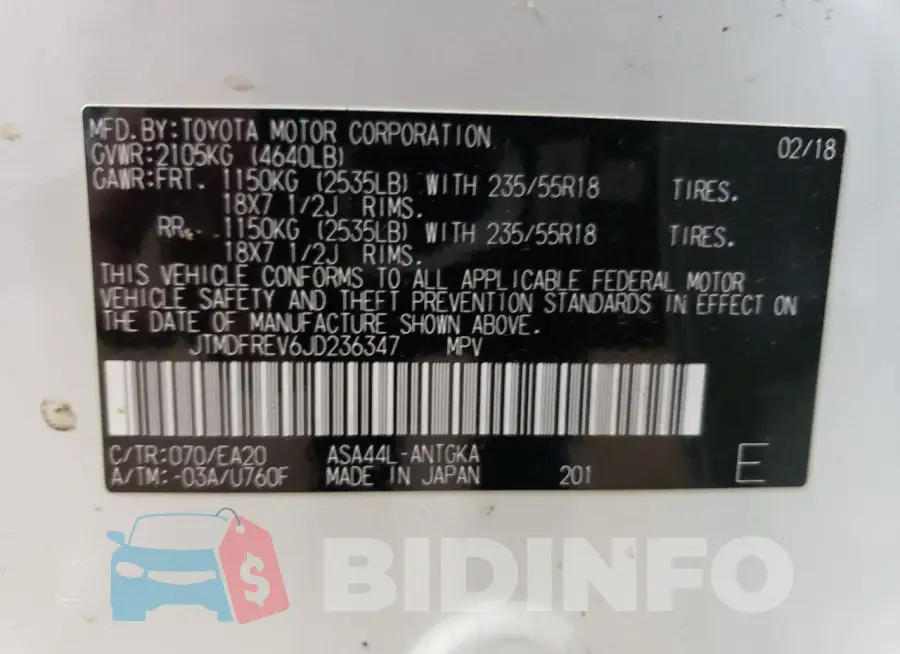 JTMDFREV6JD236347 Photo# 14