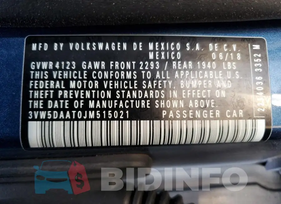3VW5DAAT0JM515021 Photo# 12