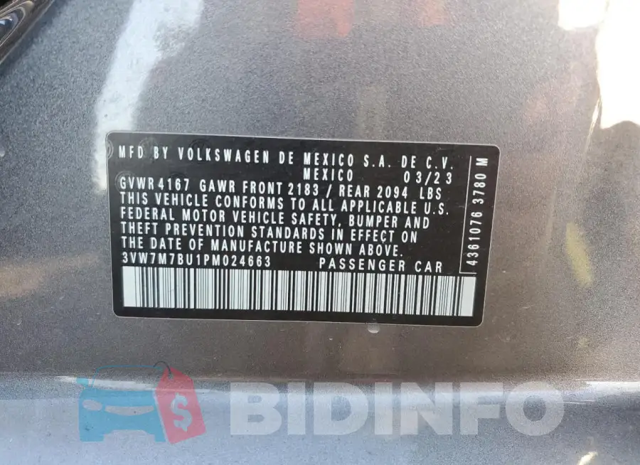 3VW7M7BU1PM024663 Photo# 12