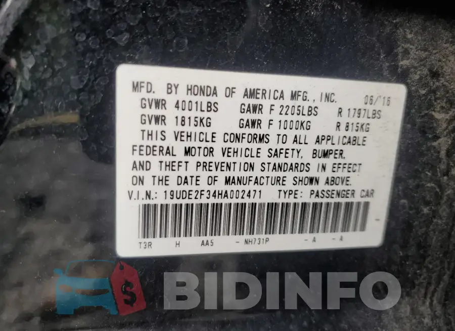 19UDE2F34HA002471 Photo# 13