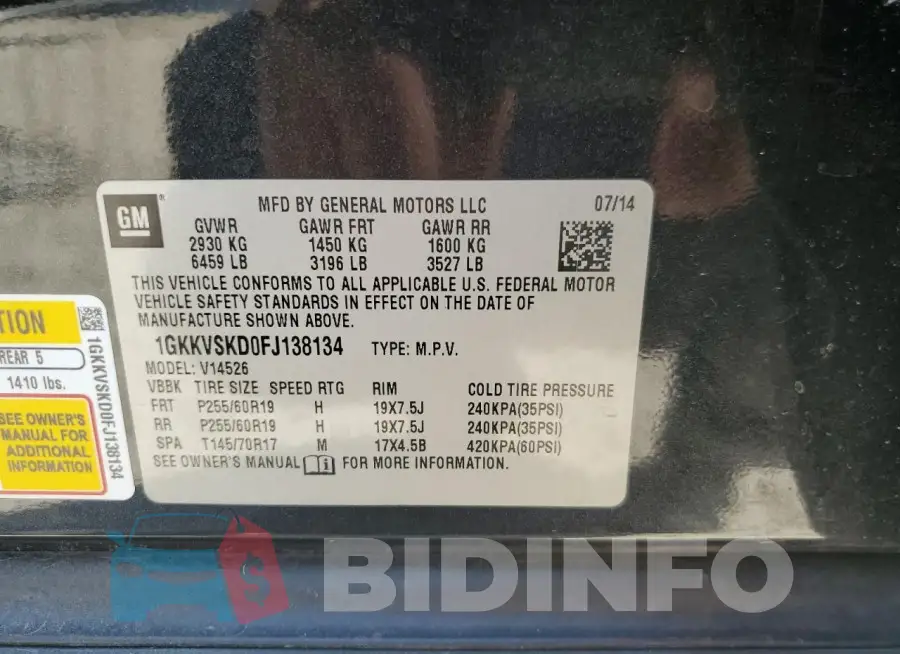 1GKKVSKD0FJ138134 Photo# 13