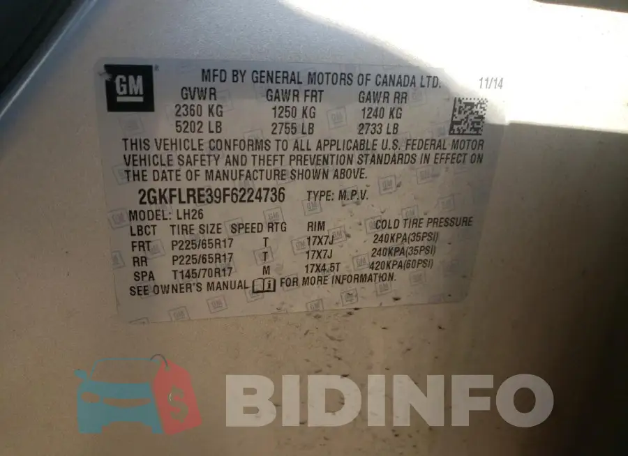 2GKFLRE39F6224736 Photo# 13