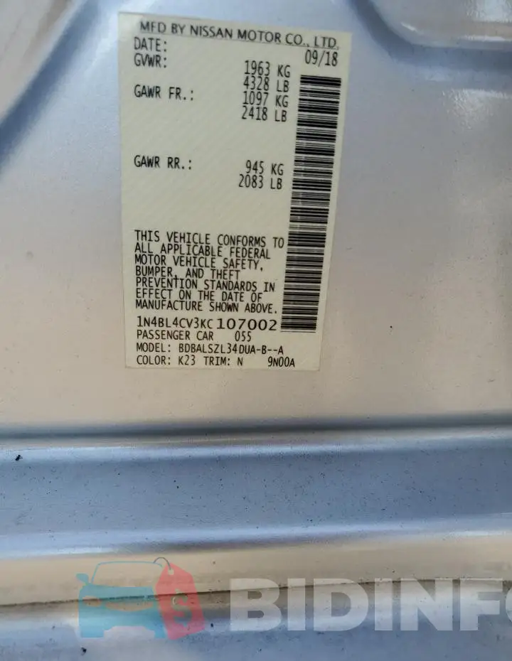 1N4BL4CV3KC107002 Photo# 12
