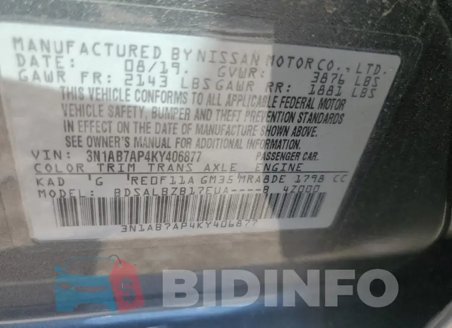 3N1AB7AP4KY406877 Photo# 13