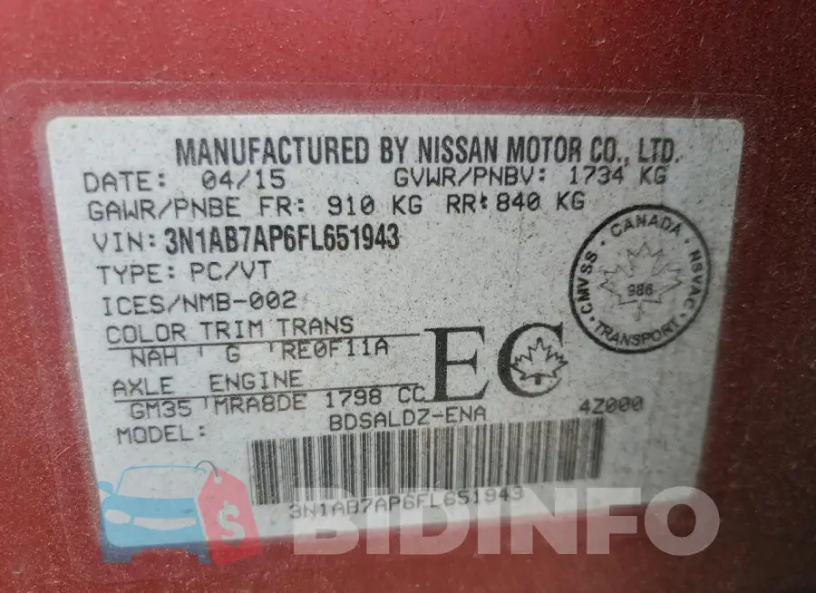 3N1AB7AP6FL651943 Photo# 12