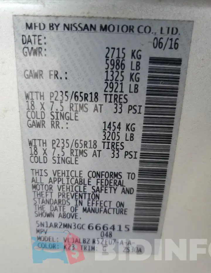 5N1AR2MN3GC666415 Photo# 13