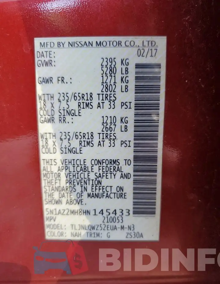 5N1AZ2MH8HN145433 Photo# 14