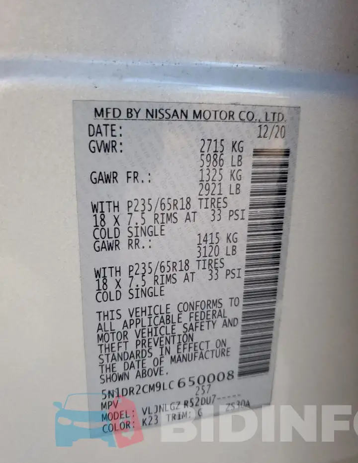 5N1DR2CM9LC650008 Photo# 12