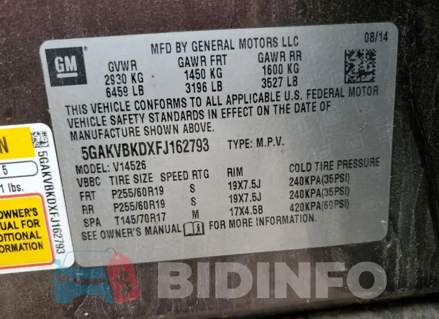 5GAKVBKDXFJ162793 Photo# 13