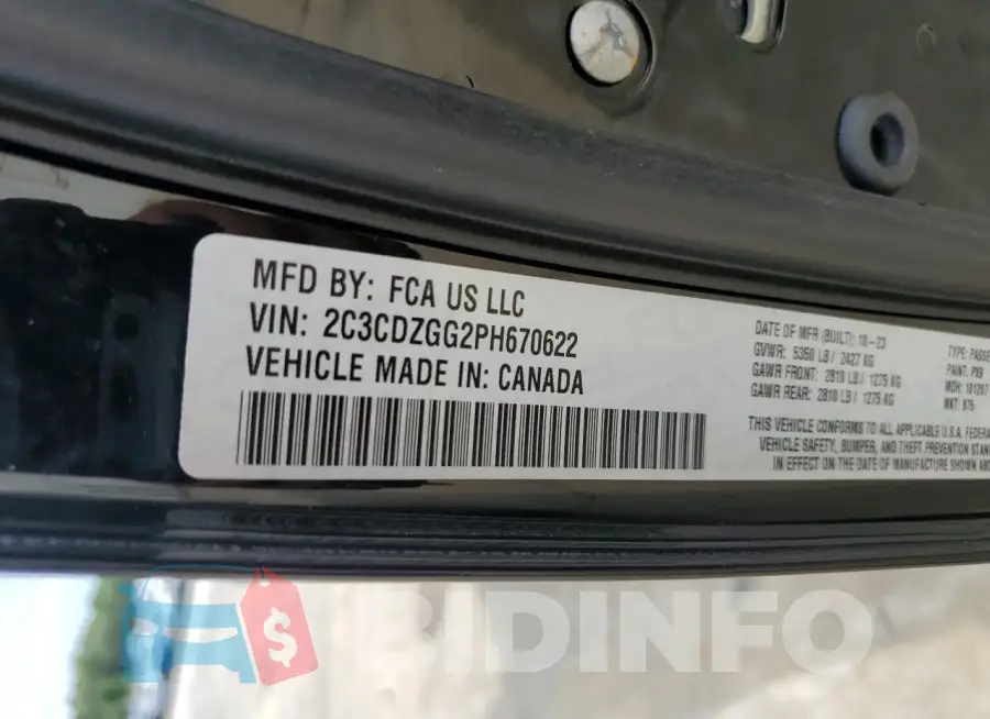 2C3CDZGG2PH670622 Photo# 12