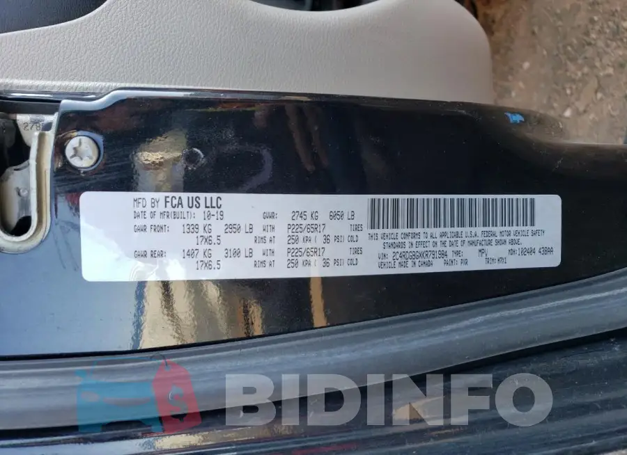 2C4RDGBGXKR791984 Photo# 13