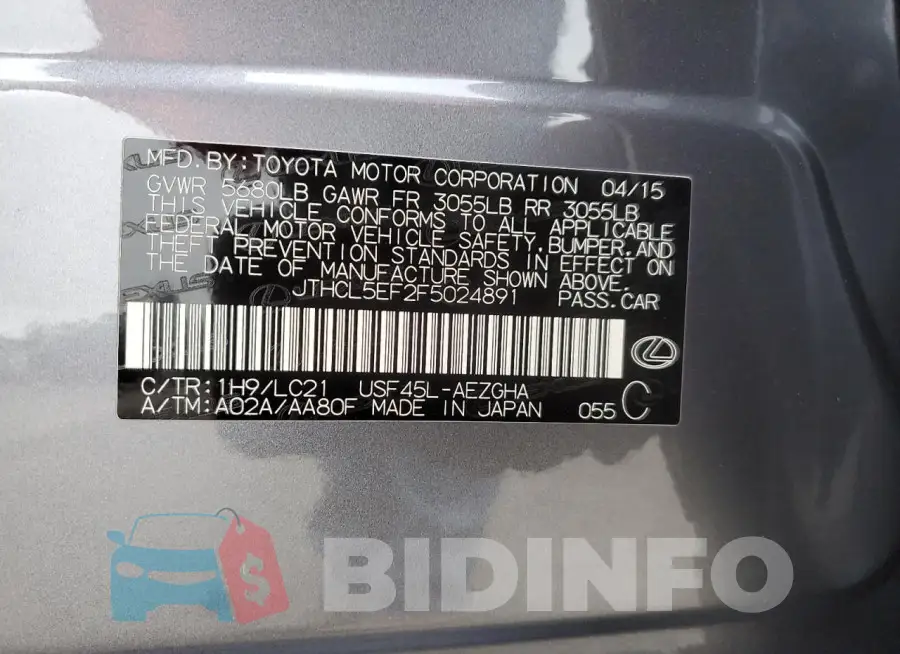 JTHCL5EF2F5024891 Photo# 12