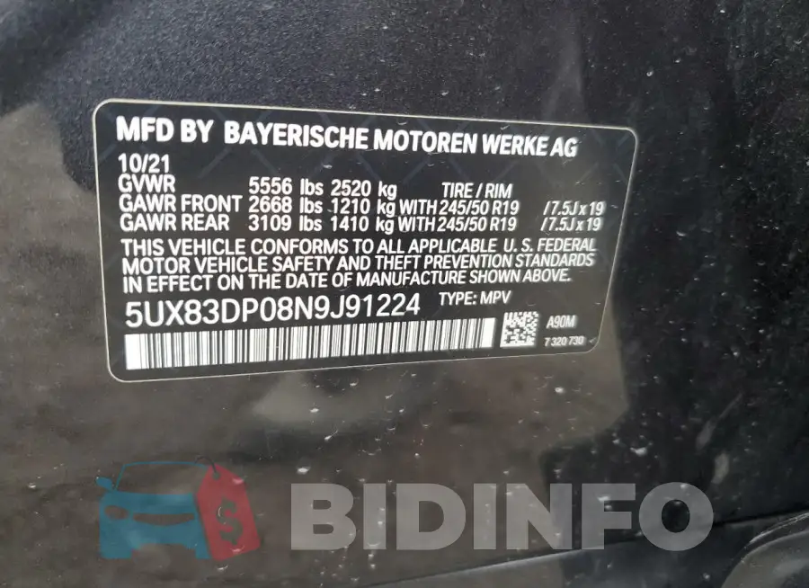 5UX83DP08N9J91224 Photo# 12