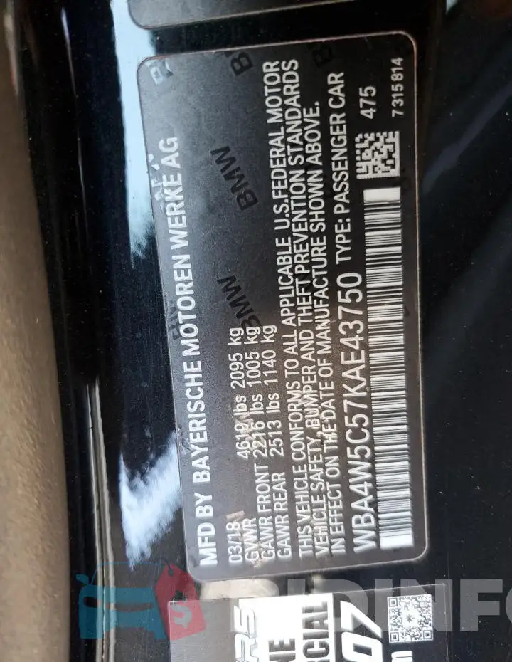 WBA4W5C57KAE43750 Photo# 12