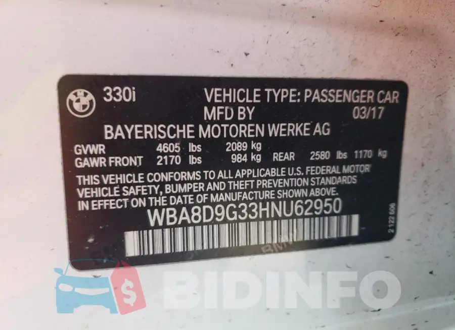 WBA8D9G33HNU62950 Photo# 12