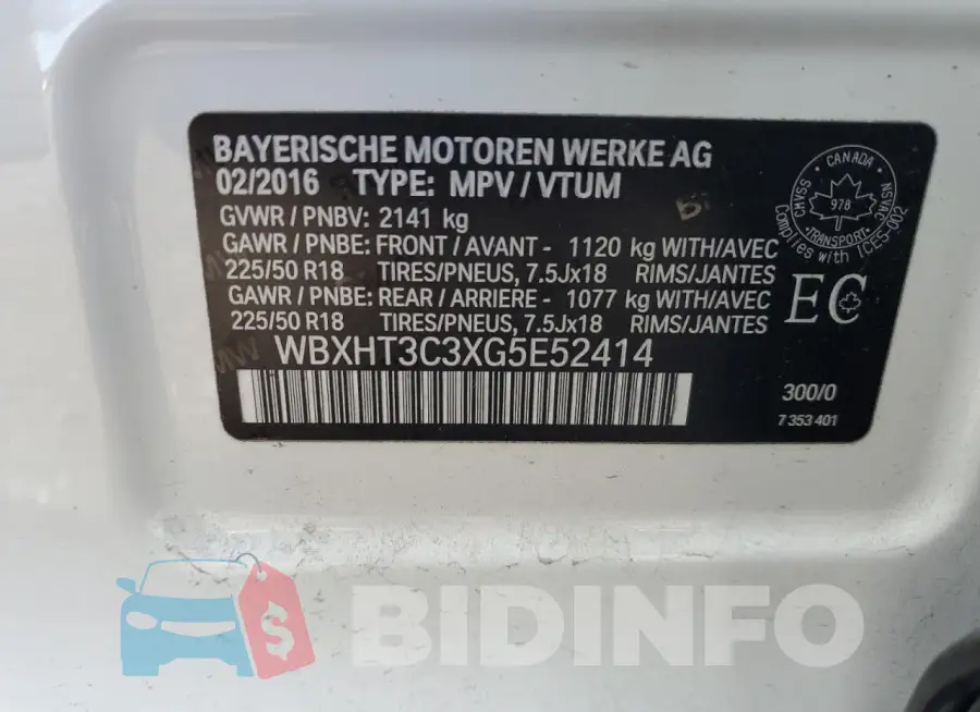 WBXHT3C3XG5E52414 Photo# 14