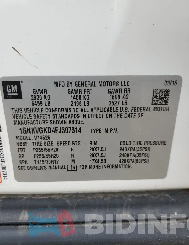 1GNKVGKD4FJ307314 Photo# 13