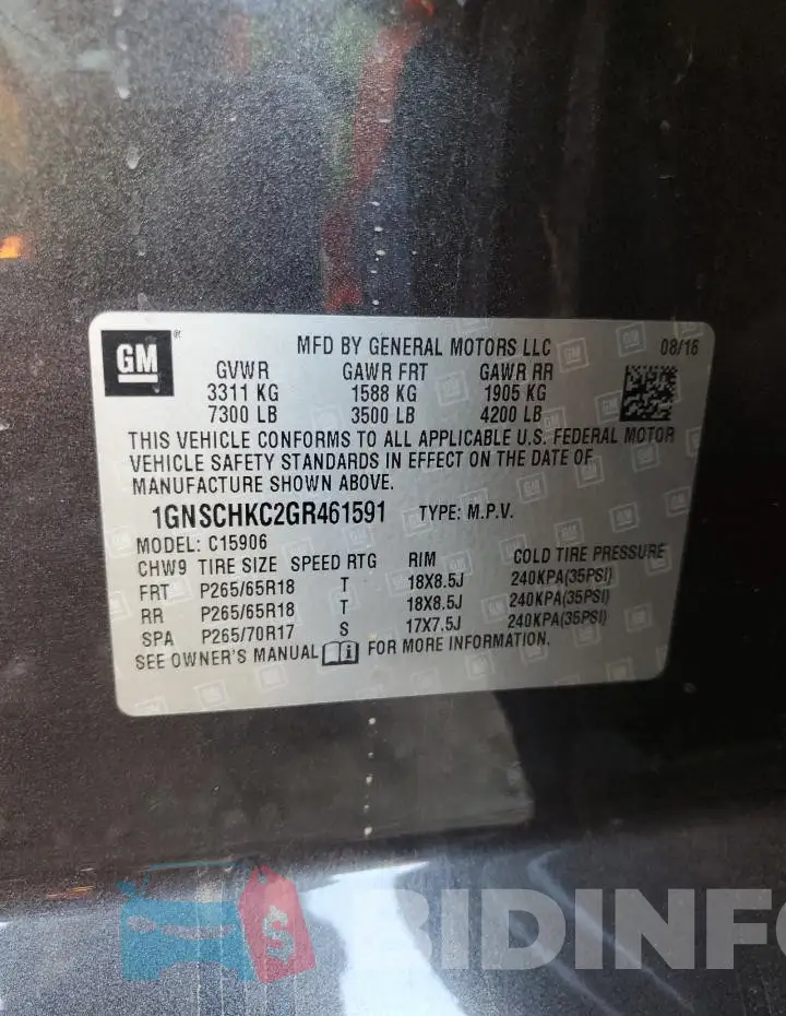 1GNSCHKC2GR461591 Photo# 13