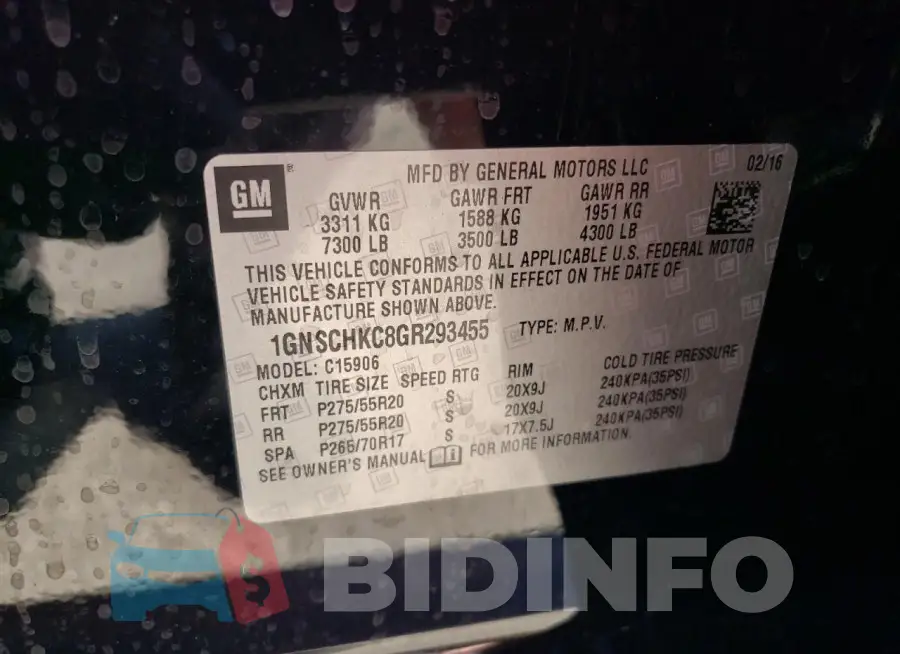 1GNSCHKC8GR293455 Photo# 13