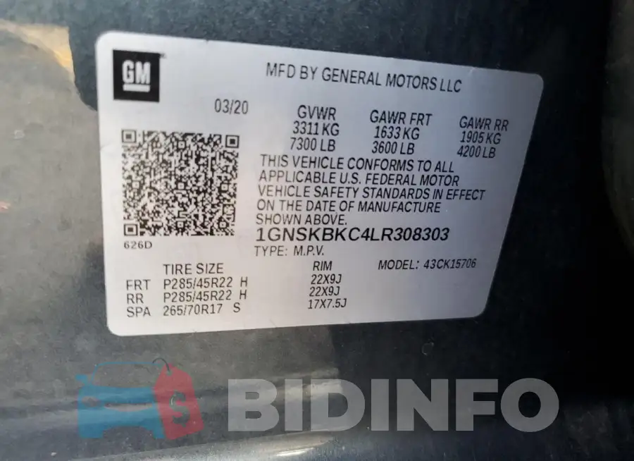 1GNSKBKC4LR308303 Photo# 14