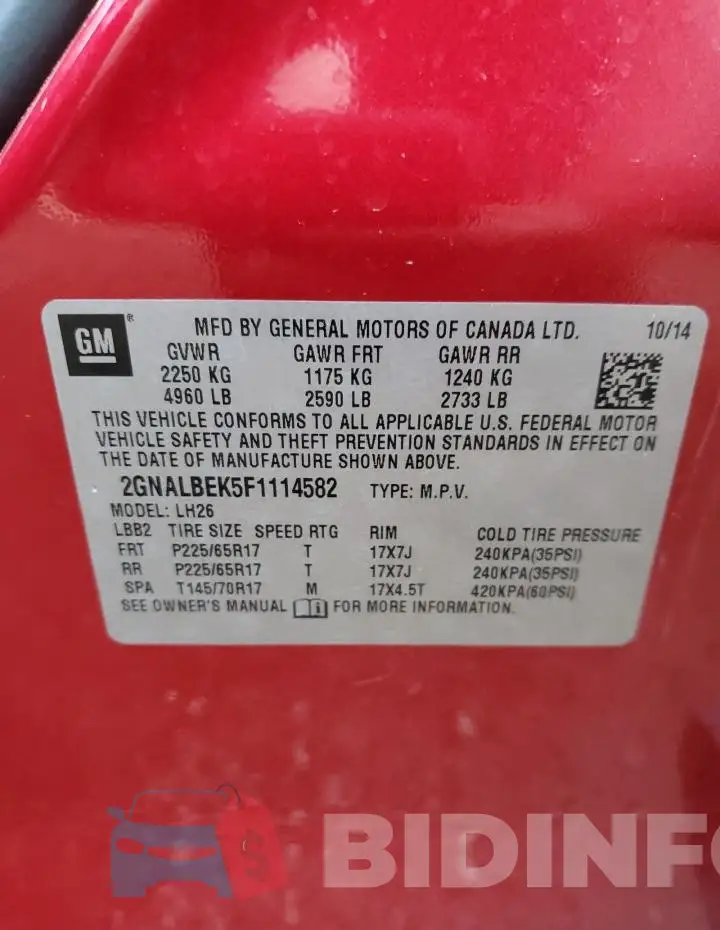 2GNALBEK5F1114582 Photo# 12