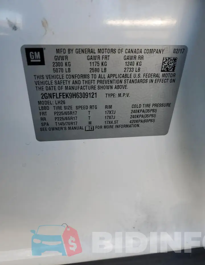 2GNFLFEK9H6309121 Photo# 13