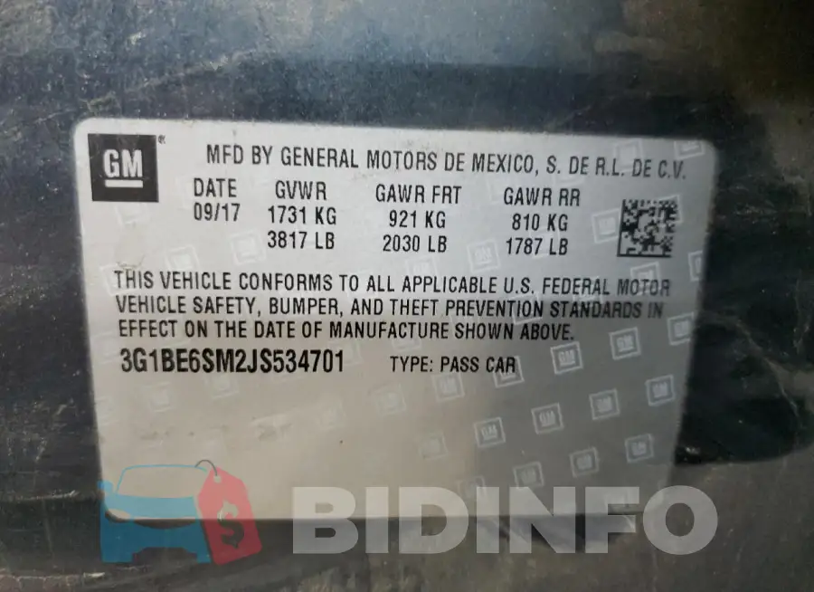 3G1BE6SM2JS534701 Photo# 12