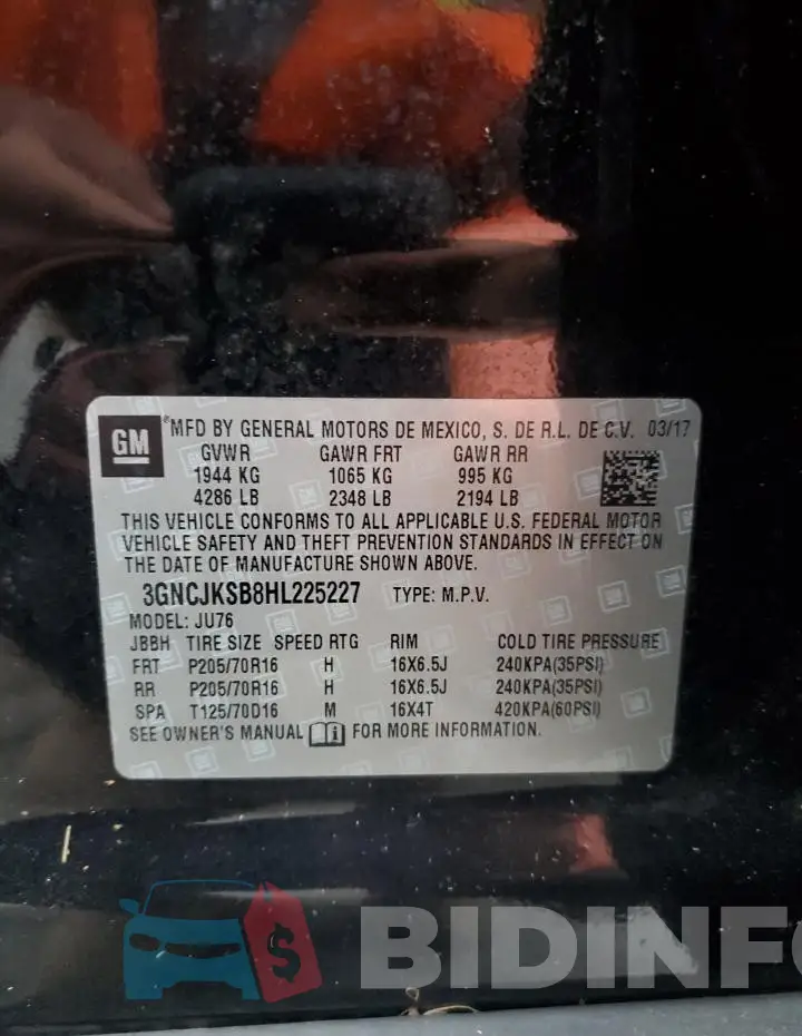 3GNCJKSB8HL225227 Photo# 14