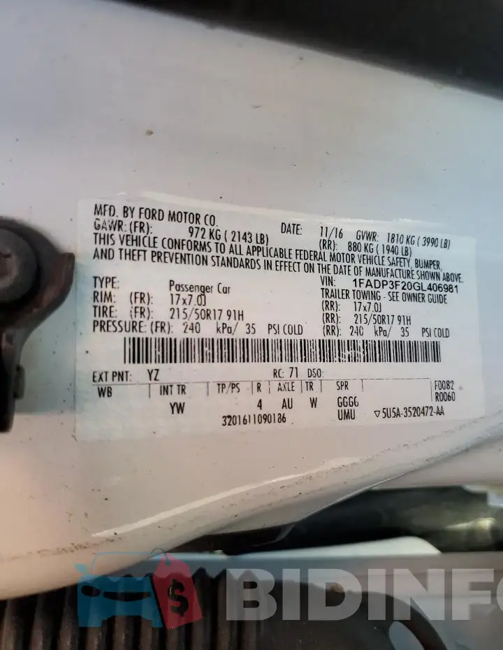 1FADP3F20GL406981 Photo# 12