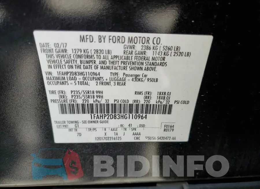 1FAHP2D83HG110964 Photo# 13