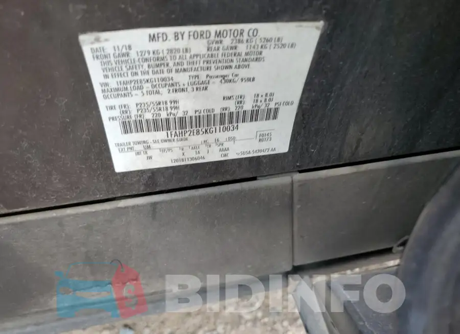 1FAHP2E85KG110034 Photo# 12