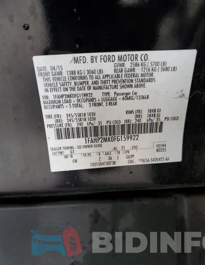 1FAHP2MK0FG159922 Photo# 12