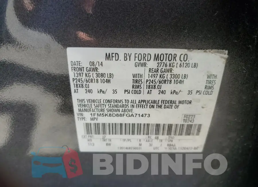 1FM5K8D88FGA71473 Photo# 13