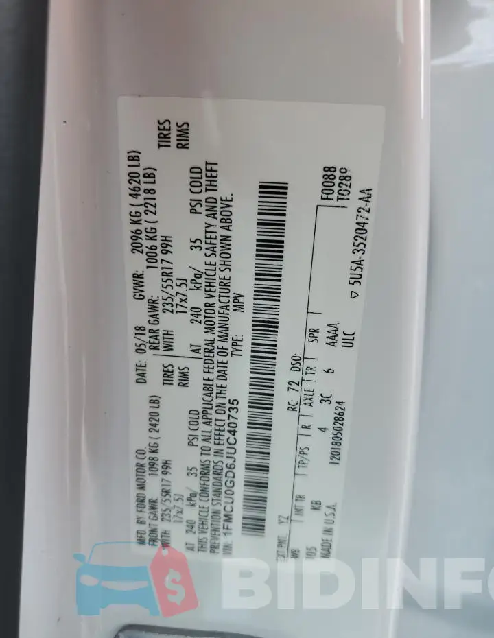 1FMCU0GD6JUC40735 Photo# 12