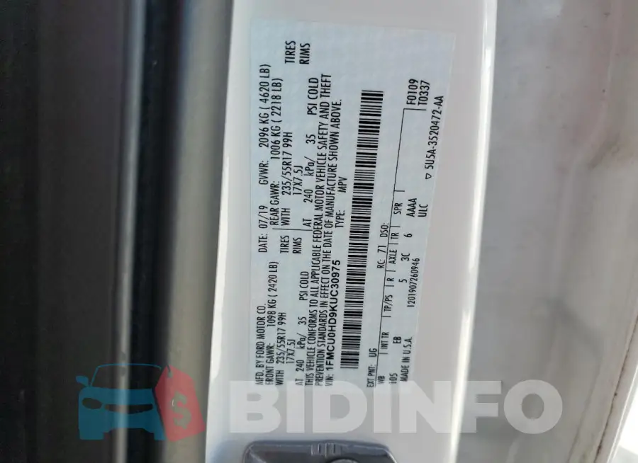 1FMCU0HD9KUC30975 Photo# 14