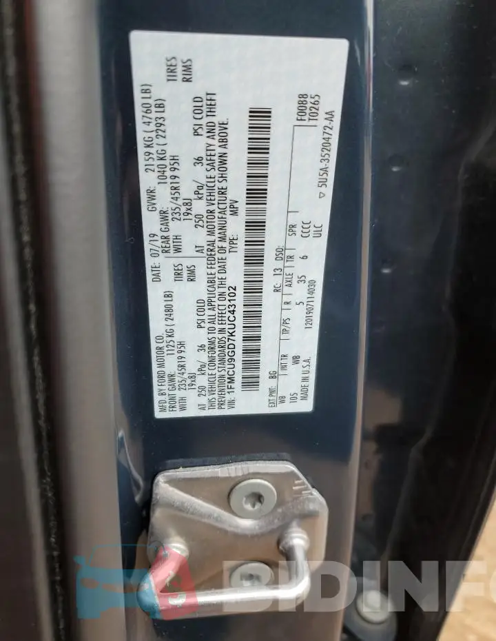 1FMCU9GD7KUC43102 Photo# 13
