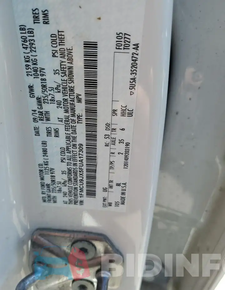 1FMCU9JX5FUA17309 Photo# 13