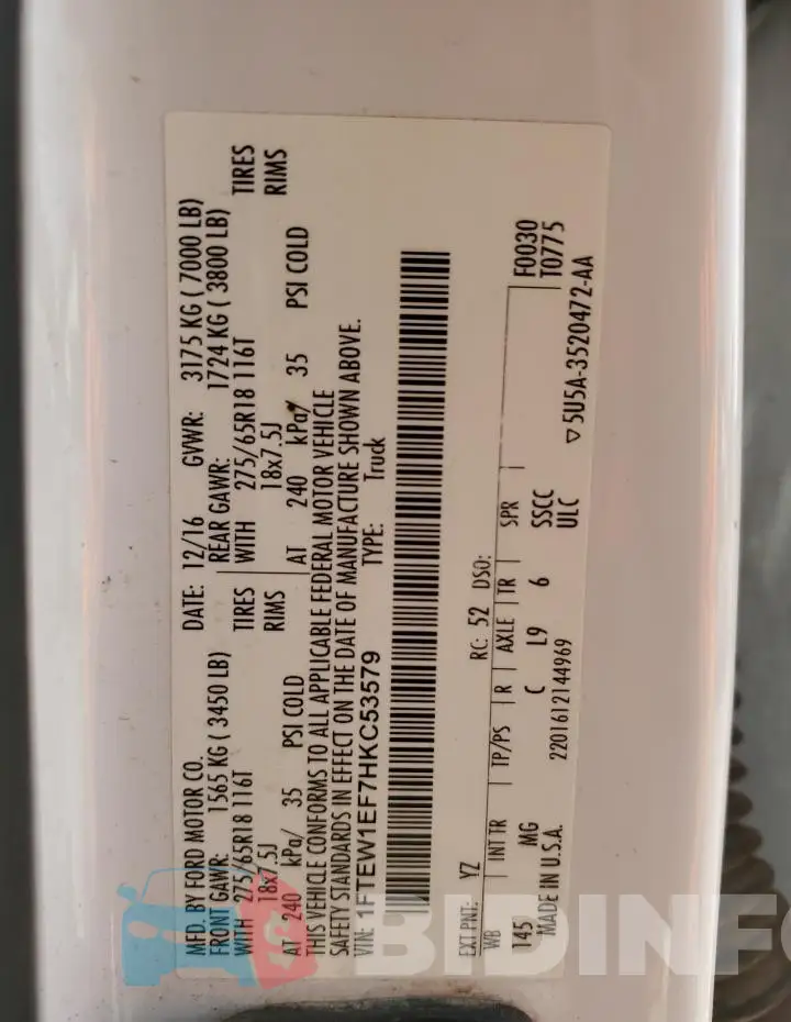 1FTEW1EF7HKC53579 Photo# 12