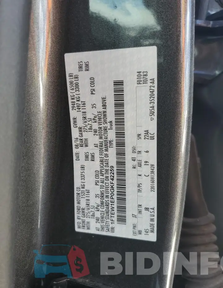 1FTEW1EP0GKF42259 Photo# 13