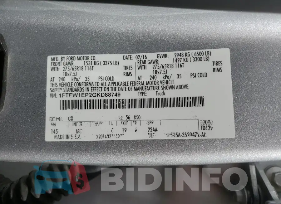 1FTEW1EP2GKD88749 Photo# 12